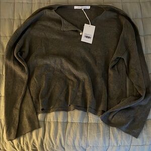 Women's Gray-green Henley Long-Sleeve Top